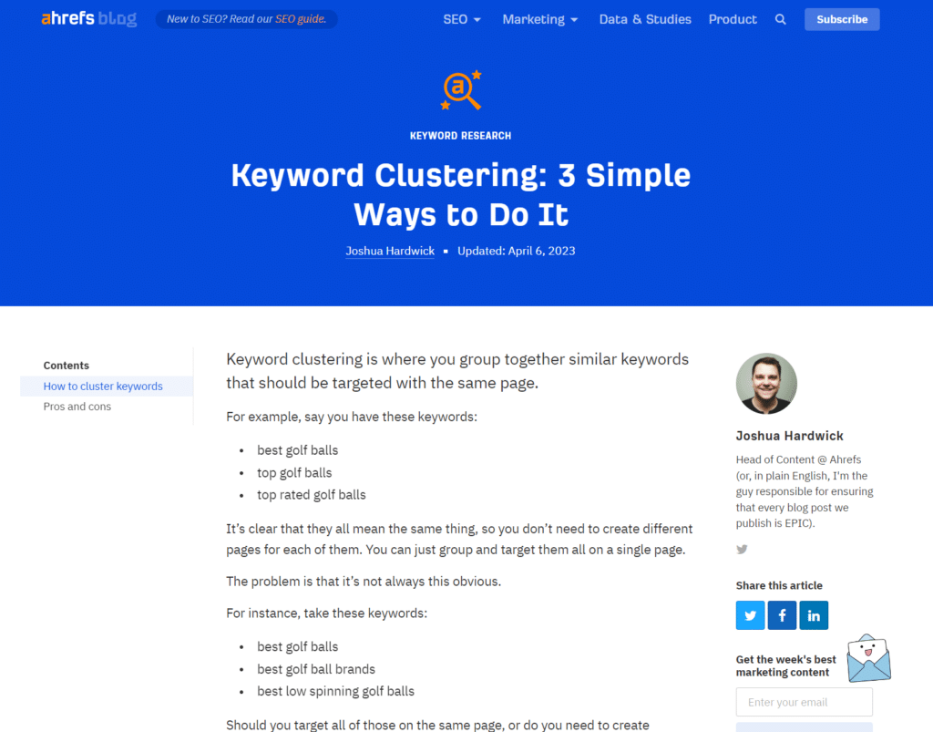 Keyword Clustering Blog by Ahref