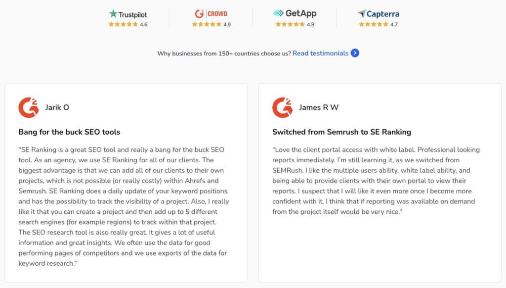 SE Ranking testimonials
