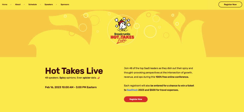 Breadcrumbs event Hot takes live - Lead generation