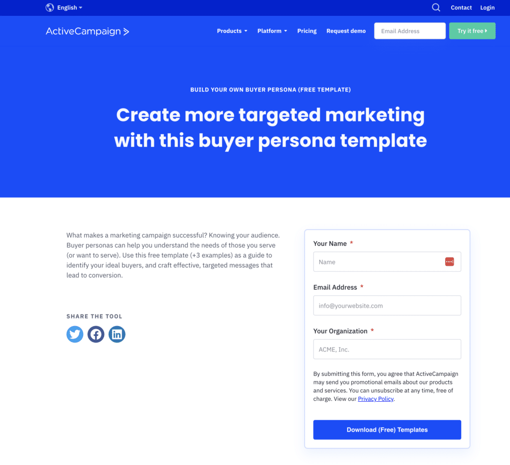 Active Campaign Buyer Persona Template