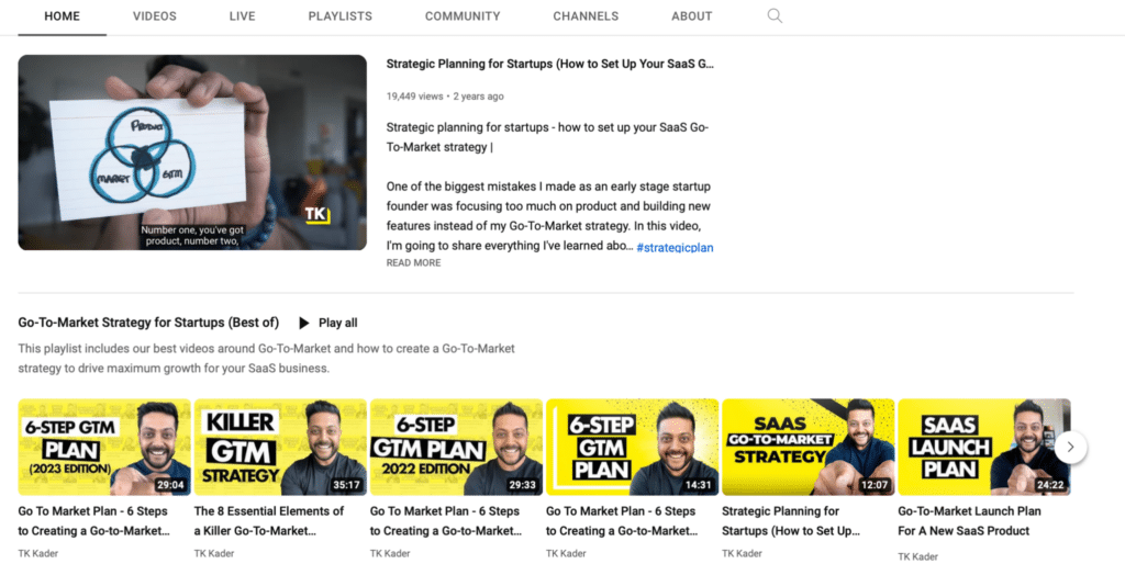 SaaS influencer TK Kader YouTube channel