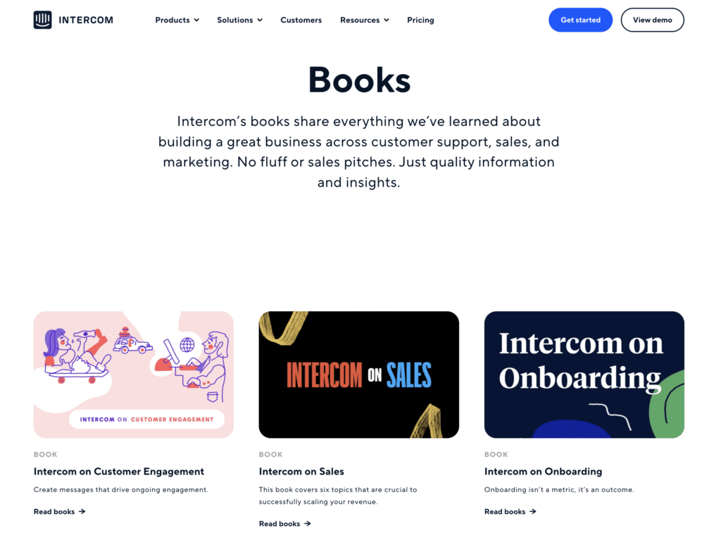 Intercom eBooks library for lead generation