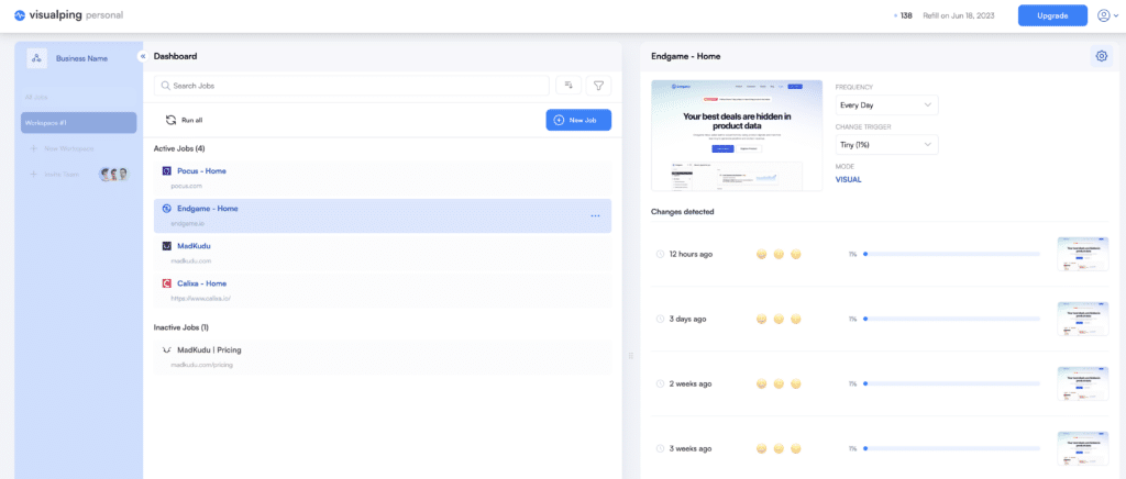 Visual Ping Page changes timeline