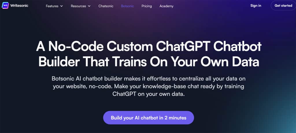 Botsonic from Writersonic, a customizable no-code Chat-GPT powered chatbot