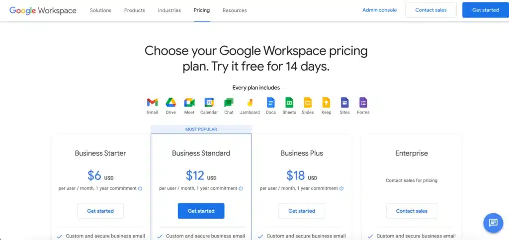 Google Workspace Pricing Page