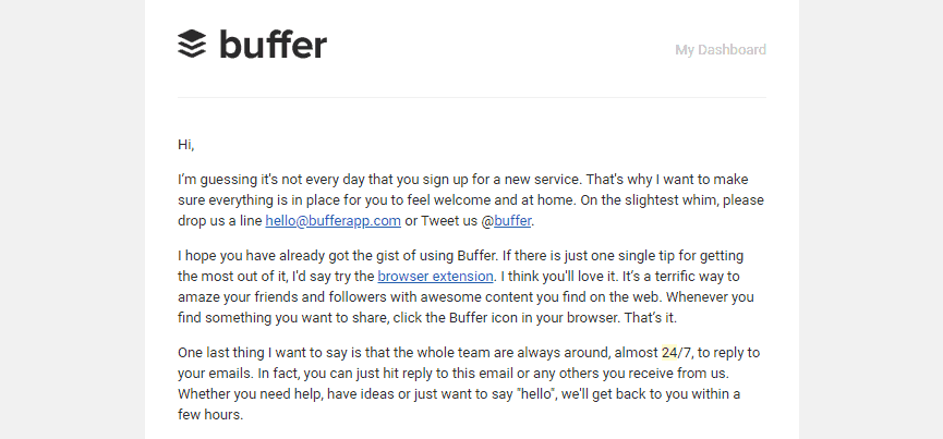 Buffer's Welcoming Message