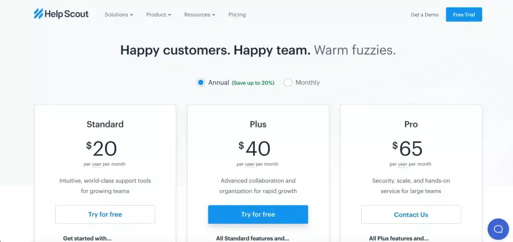 Helpscout Pricing Page