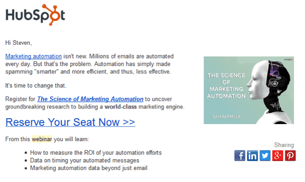 HubSpot's Webinar Invitation Email