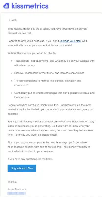 Kissmetrics' Demo Invitation Email