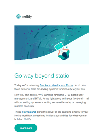 Netlify's Product Launch Email