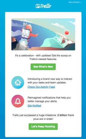 Trello's Milestone Announcement Email