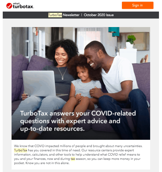 TurboTax's Covid-19 Advisory Email