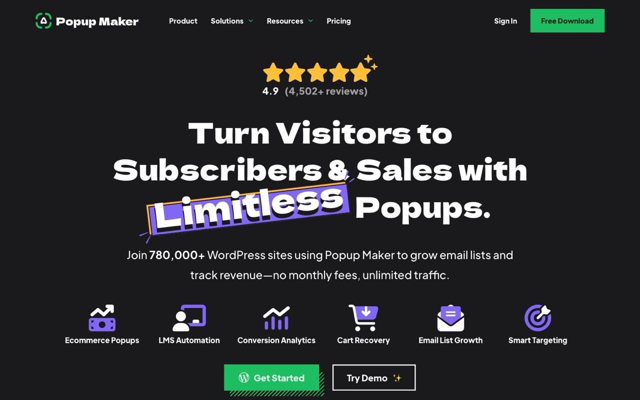 Popup Maker homepage, the WordPress popup plugin rated number one